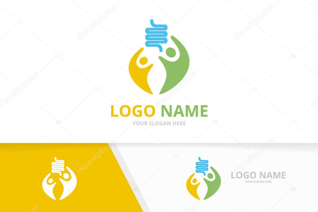 Vector intestine and family logo combination. Colon and people symbol or icon. Unique digestion and team logotype design template.
