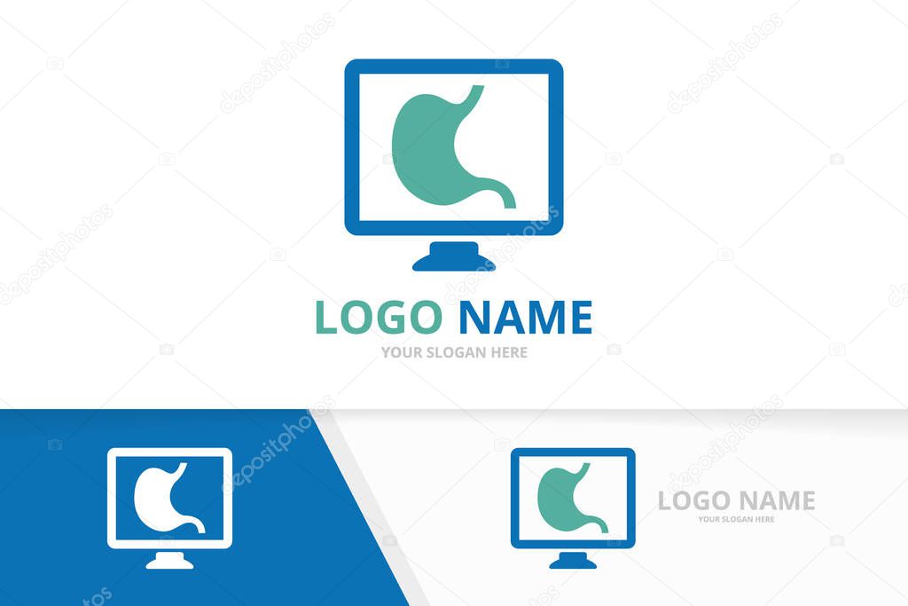 Vector stomach and computer logo combination. Gastroenterology symbol or icon. Unique gastrointestinal tract and monitor logotype design template.