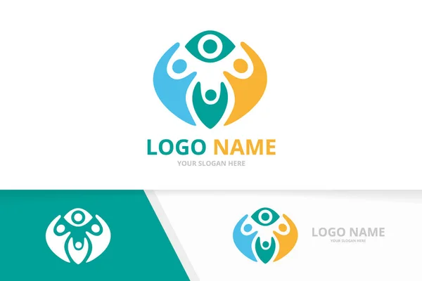 Combinazione di occhio vettoriale e logo di famiglia. Modello di design unico del logotipo del team. — Vettoriale Stock
