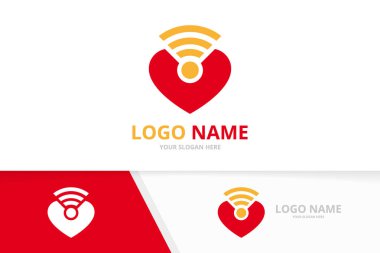 Kalp ve wifi logo kombinasyonu. Aşk sinyali logotip tasarım şablonu.