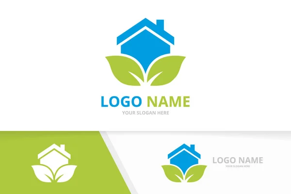 Kombinace loga ekologických nemovitostí. Dům a ponechává logotyp šablony designu. — Stockový vektor