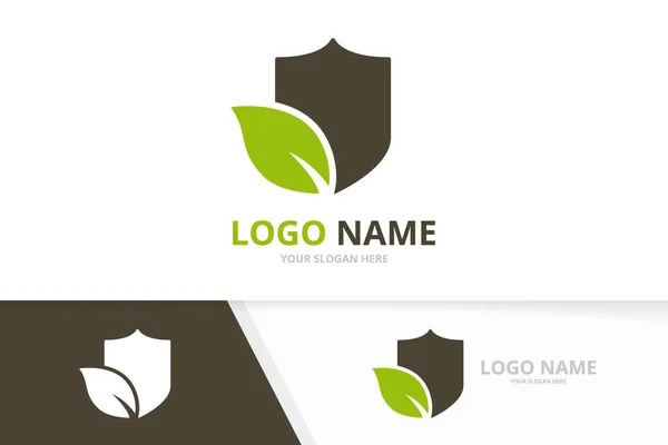 Bio-Schild-Logo Kombination. Sicherheits- und Blatt-Logotyp-Design-Vorlage. — Stockvektor