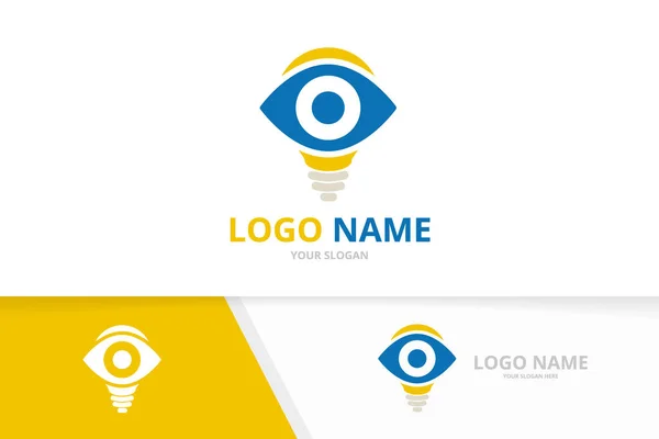 Combinazione di occhio vettoriale e logo della lampada. Modello di design del logotipo di visione dell'idea unica. — Vettoriale Stock