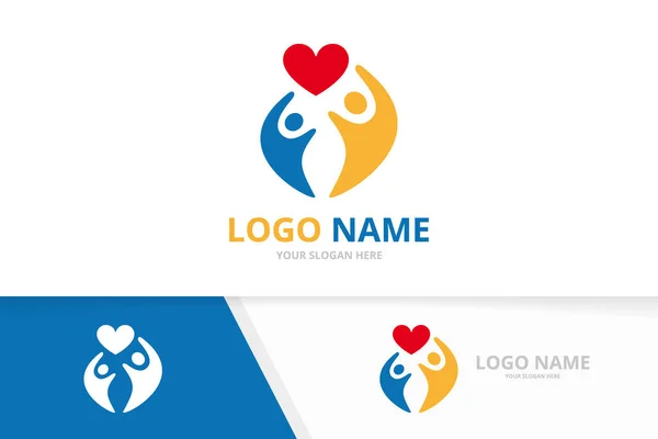 Vektorhjärta och familjens logotyp kombination. Mall för mänsklig kärlekslogotyp. — Stock vektor