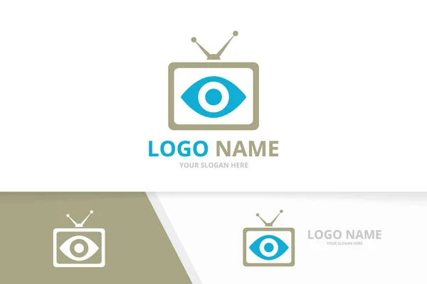 Vector eye and tv logo combination. Unique media vision logotype design template. — Stock Vector
