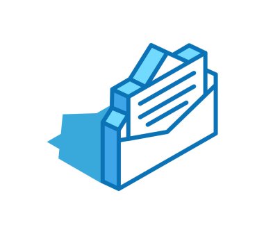 Harf izometrik simgesi. Pozitif inceleme, çevrimiçi ileti 3B satır biçimi.