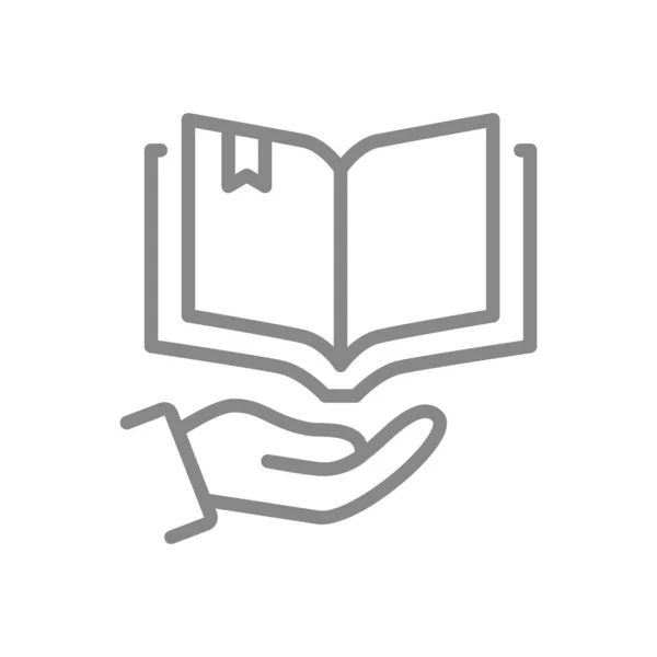 Ouvrir le livre sur l'icône de ligne main. Encyclopédie, remue-méninges, symbole librairie — Image vectorielle