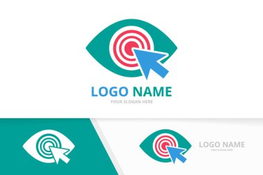 Vektör göz ve imleç logosu kombinasyonu. Eşsiz tıklama logotip tasarım şablonu.
