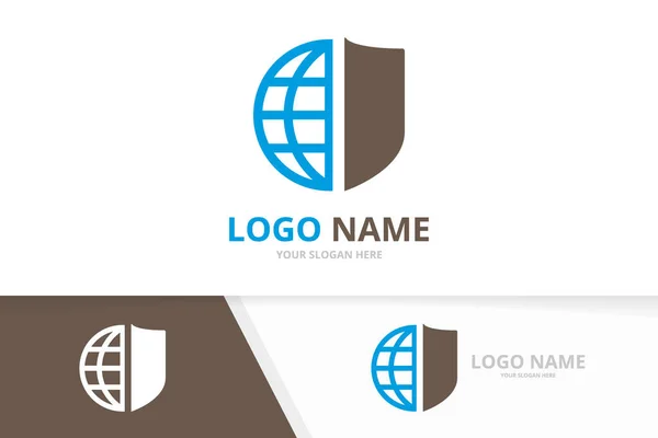 Vetor escudo e logotipo da terra combinação. Modelo de design de logotipo mundial de segurança. — Vetor de Stock