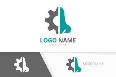 Vektör burun ve vites logosu birleşimi. ENT kliniği, otolaryngology logoti tasarım şablonu.