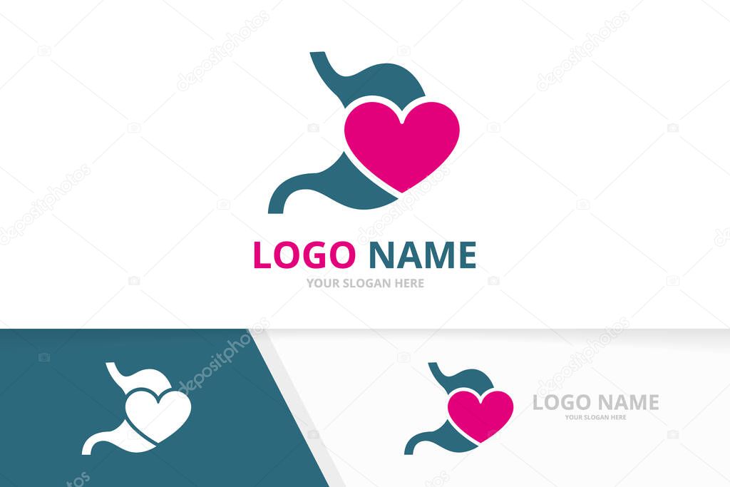 Vector stomach and heart logo combination. Gastroenterology symbol or icon. Unique gastrointestinal tract logotype design template.