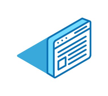 Web sayfası izometrik simgesi. Sosyal ağlar, en iyi reklamlar, geri bildirim 3D çizgi sembolü.