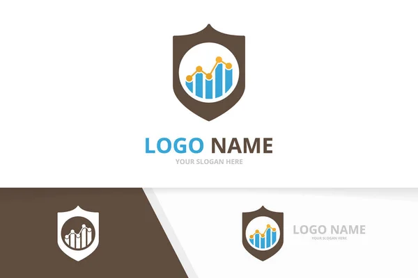 Kombination aus Vektorschild und Diagramm-Logo. Sicherheitsdiagramm Logotyp Design-Vorlage. — Stockvektor