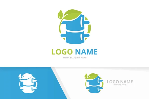 Premium ryggradsdiagnostik center logotyp. Grön ryggrad och lämnar logotyp design. — Stock vektor