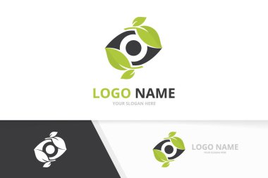 Vektör göz ve yaprak logosu birleşimi. Eşsiz ekolojik oftalmoloji logoti tasarım şablonu.