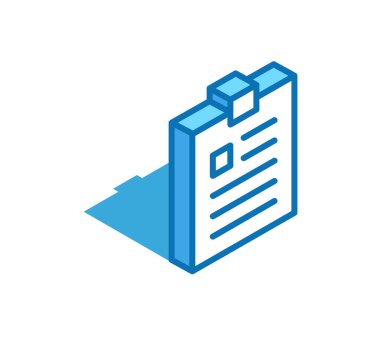 Not: İzometrik simge. Tablet, egzersiz kitabı, defter 3 boyutlu çizgi sembolü.