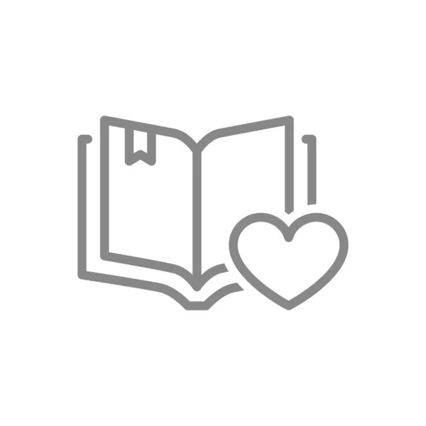Livre ouvert avec icône de ligne de coeur. E-book, symbole de don pour l'éducation — Image vectorielle