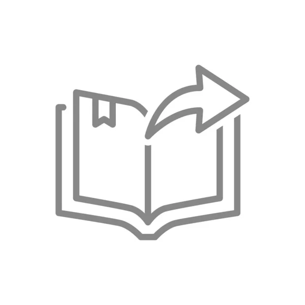 Compartilhar ícone de linha de livro aberto. Livraria, troca de livros, símbolo de biblioteca reutilizável — Vetor de Stock