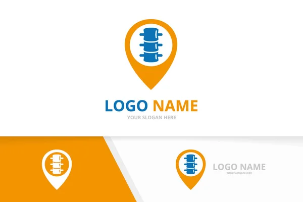 Omurga ve harita işaretleyici logo kombinasyonu. Omurga ve GPS yer bulucu logoti tasarım şablonu. — Stok Vektör