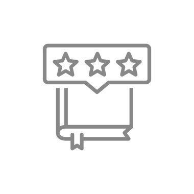 Sohbet baloncuğu simgesinde yıldızlar olan bir kitap. Beğeni, pozitif kitap geribildirim sembolü