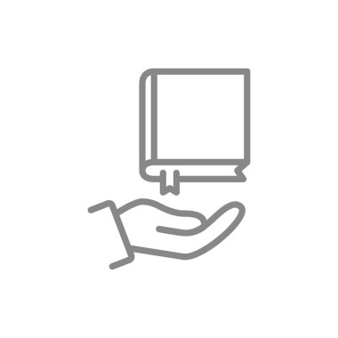 El çizgisi ikonu üzerine kitap. Kitap veriliyor, kütüphane sembolünü kaydet