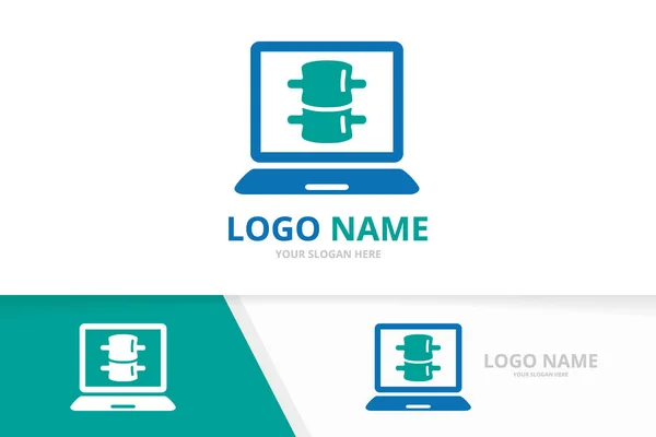 Een combinatie van ruggengraat en notebook logo. Vertebrale kolom en laptop logotype ontwerp template. — Stockvector