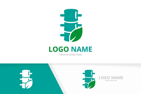 Комбінація логотипів хребта та листя. Шаблон дизайну логотипу еко-хребетних стовпчиків . — стоковий вектор