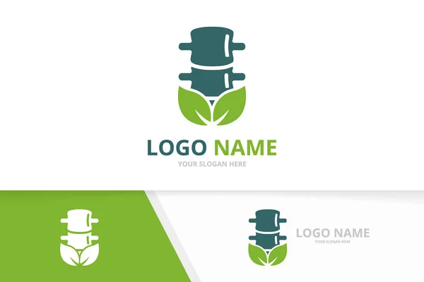 Eco spine logo combination. Unique spinal diagnostic center logotype design template. — 스톡 벡터