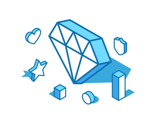 Diamond blue line isometric illustration. Jewelry, gem 3D banner template. — Vetor de Stock
