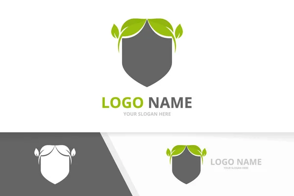 Shield and leaves logo design template. Premium security logotype. — Wektor stockowy