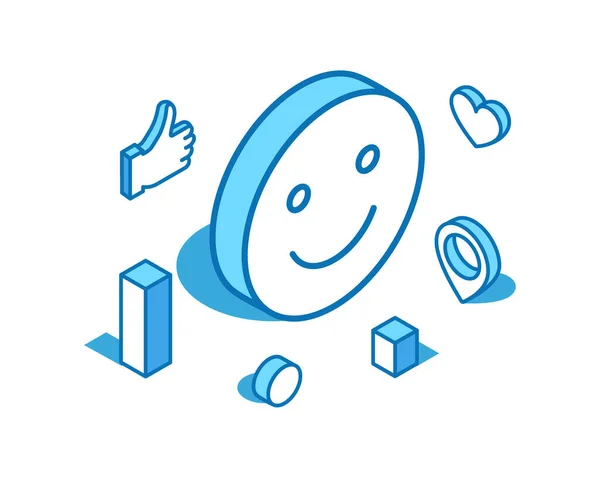 Positiv emoji blå linje isometrisk illustration. Goda känslor, glad ansikte 3D banner mall. — Stock vektor