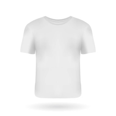 Kısa kollu beyaz bir adam tişörtü. Tasarımınız için gerçekçi bir ön görünüm t-shirt modeli. Şirket logosu sunumu için günlük kıyafet şablonu tasarımı