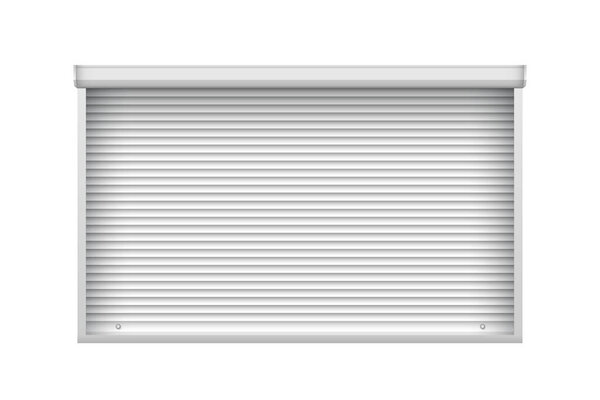 Roller shutter door for metal gate. Closed roller garage door mockup for interior decoration design. Metal industrial rolling shutter.