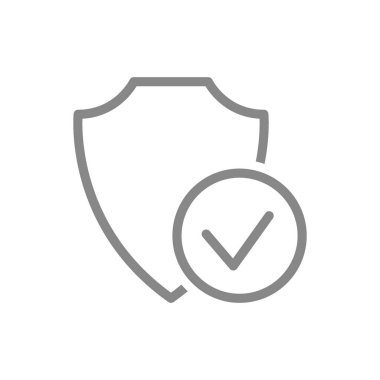 Koruma kalkanı ve işaret çizgisi simgesi. Memnuniyet, koruma sisteminin olumlu değerlendirmesi