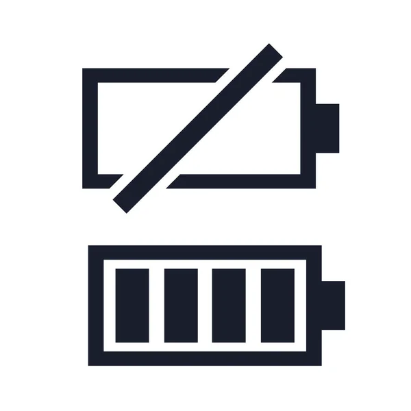 Ensemble d'icônes noires batterie faible et pleine. Batterie, symbole de l'accumulateur. Symboles de sensibilisation pour les appareils numériques concept. — Image vectorielle