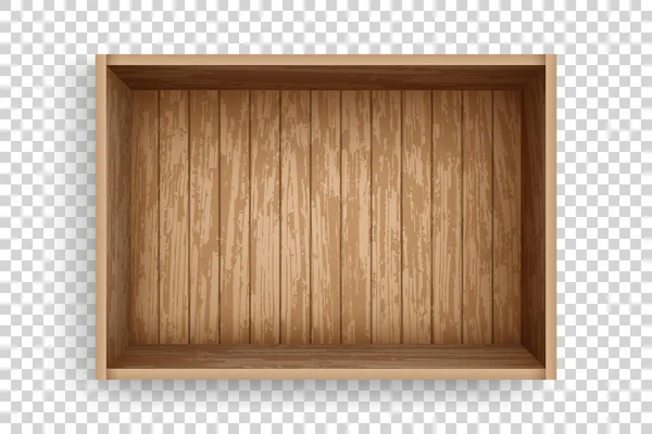 Realistische houten doos met oude planken. Lege kist gemaakt van planken met bovenaanzicht. Model voor een open vrachtwagenbox — Stockvector