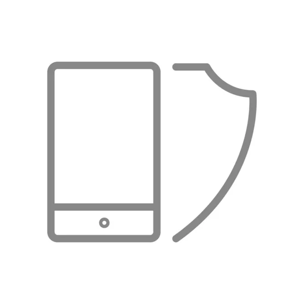 Védőpajzs és okostelefon vonal ikon. Antivírus, biztonságos telefon, fájlvédelem — Stock Vector