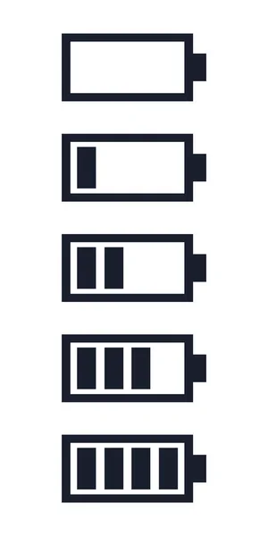 Batterieschwarzer Satz. Ladeanzeige, Powerbank, Aufladen, volle und niedrige Batterie, Akku und mehr. — Stockvektor