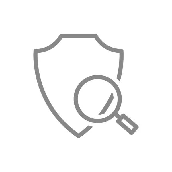 Escudo protector con icono de la línea de lupa. Protección, signo de seguridad, comparación, selección — Archivo Imágenes Vectoriales