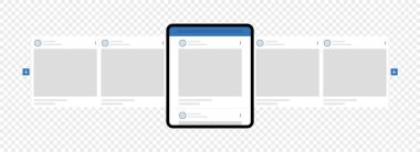 Kyiv, Ukrayna - 1 Ağustos 2021: Facebook atlıkarınca paylaşımlı Tablet. Popüler uygulama arayüzü için sosyal ağ reklamları. Facebook atlıkarınca arayüzü şablonu.