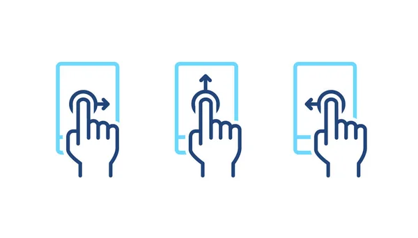 Настав, правий, лівий телефон, жести. Мобільний екран з синіми лініями. UI control web elements. — стоковий вектор