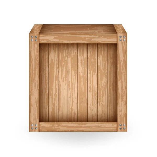 Realistische vintage container gemaakt van planken. Oude houten kist met metalen schroeven voor het interieur. Model van de vrachtcontainer. — Stockvector