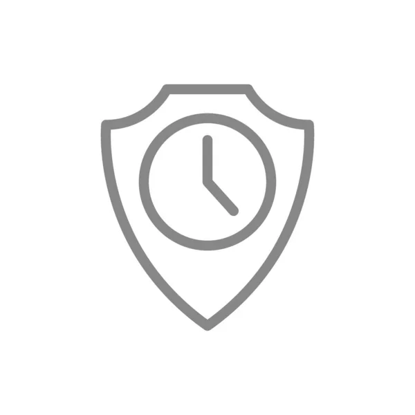 Escudo protetor com ícone de linha do relógio. Proteção, tempo de trabalho, tempo de proteção —  Vetores de Stock