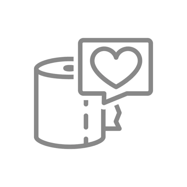 Asciugamani di carta e cuore nell'icona della linea di buble vocale. Rotolo di carta, valutazione del prodotto, soddisfazione del cliente — Vettoriale Stock
