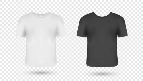 Mockup realistici da uomo con vista frontale. T-shirt di colore bianco e nero con maniche corte. Modello di abbigliamento casual design con rete completamente modificabile. — Vettoriale Stock