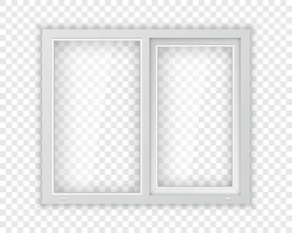 Realistic plastic window with white frame. Double plastic window mockup template. Windowpane frame and clear pane for outdoor interior design. — Stock Vector