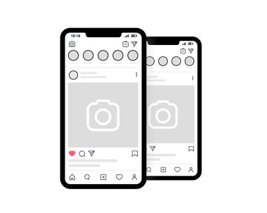 Kyiv, Ukrayna - 1 Ağustos 2021: Instagram arayüzü ile telefon sunumu. UI ile akıllı telefon, sunum şablonu için UX arayüz modeli. Akıllı telefon tasarımı hakkında Instagram web sayfası