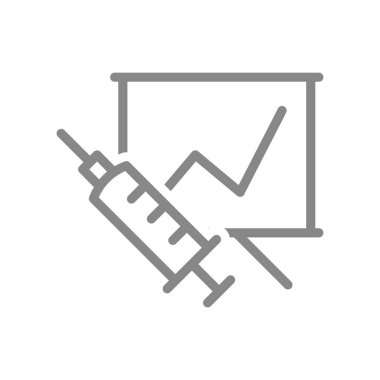 Tıbbi şırınga ve bilgi tablosu simgesi. Nüfus aşılama, aşı bilgisi, enjeksiyon sembolü