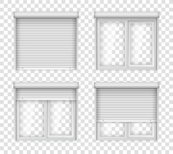 Ventanas blancas de plástico doble con persianas. Jalousie realista para ventana de plástico. Ventanas cerradas y abiertas con persianas plantilla de maqueta para el diseño de decoración de interiores — Vector de stock