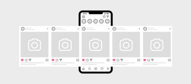 Kyiv, Ukrayna - 1 Ağustos 2021: Instagram model şablonu olarak arayüz atlıkarınca iletisi. Akıllı telefonlu Instagram atlıkarınca postası. Sosyal ağ reklamları tasarımı